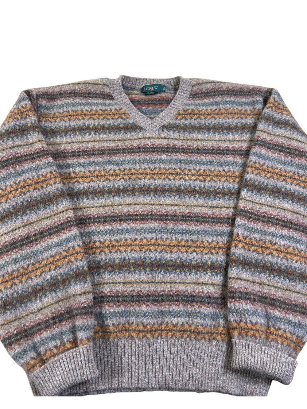 J.CREW Oarsman VTG 90s Alpaca Wool Sweater Men XL Fair Isle Striped V Neck